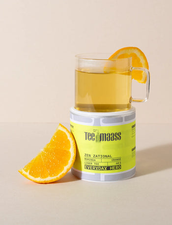 Tee Maass Zen Zational Kräutertee mit Orange und Orange-Scheibe