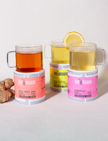 Tee Maass Teeset Spice Spice Baby, Spice & Shine, Gingerella - Warming Blends loser Tee in Dosen mit frisch aufgebrühtem Tee und Zitrone und Ingwer